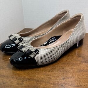 BeautiFeel Etta Houndstooth Black Ivory Patent Leather Cap Toe Pumps Bow, 40 9.5